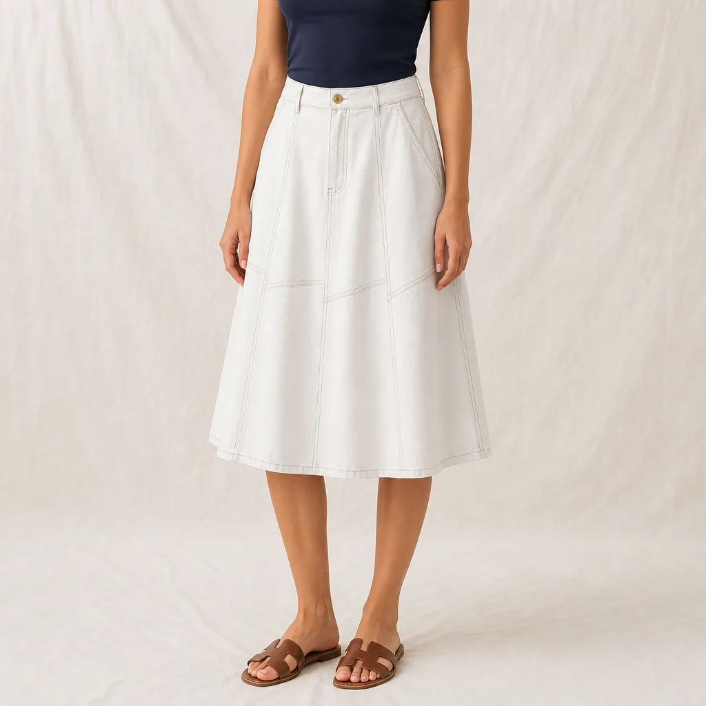 Women's White Lessie Denim Fishtail Skirt