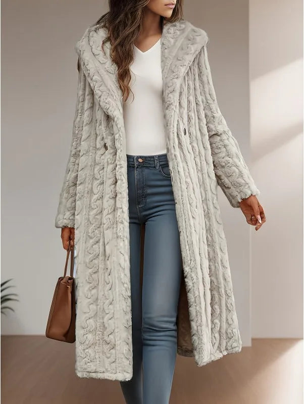 Liana | Women's Longline Hooded Coat - Color:Beige;Size:XS