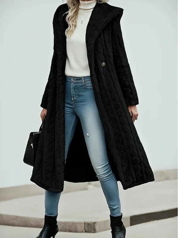 Liana | Women's Longline Hooded Coat - Color:Black;Size:XS
