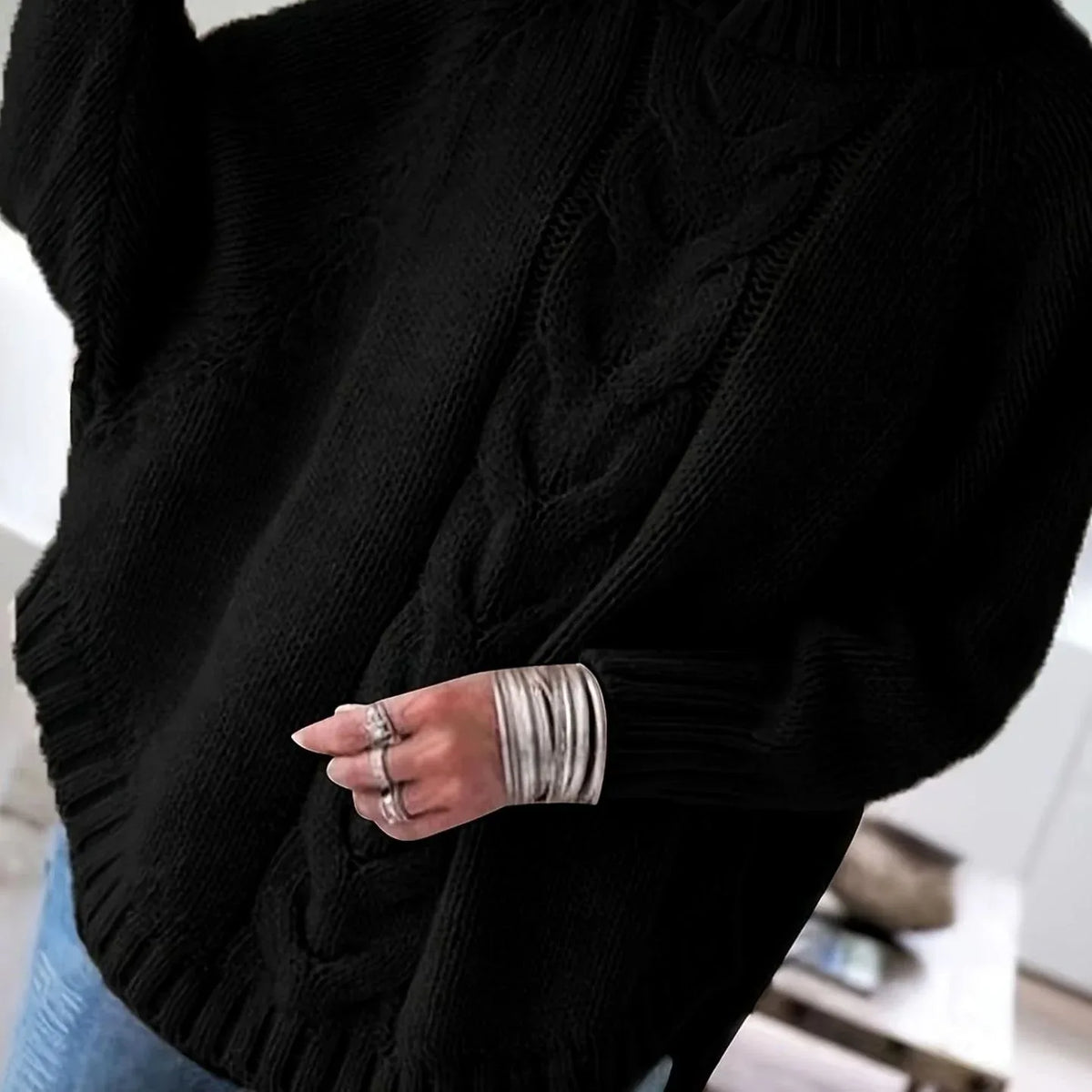 Liana | Women's Oversized Knitted Jumper - Size:XS;Color:Black