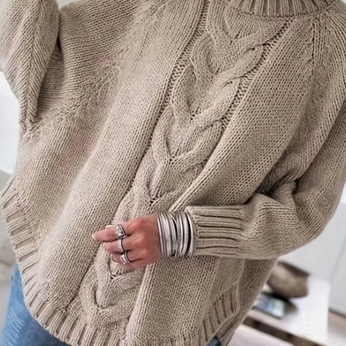 Liana | Women's Oversized Knitted Jumper - Size:XS;Color:Khaki