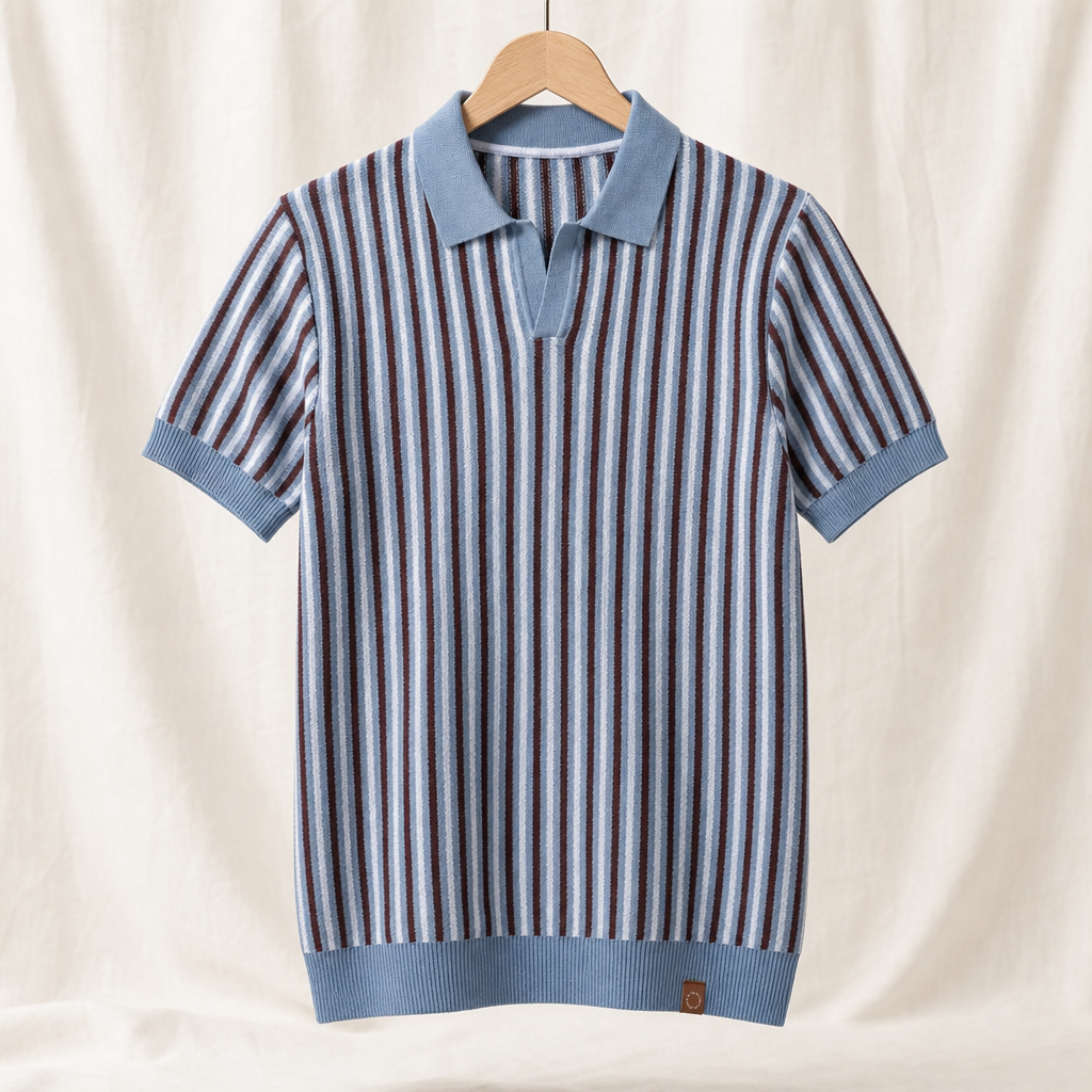 Evan | Mens Striped Knit Polo Shirt