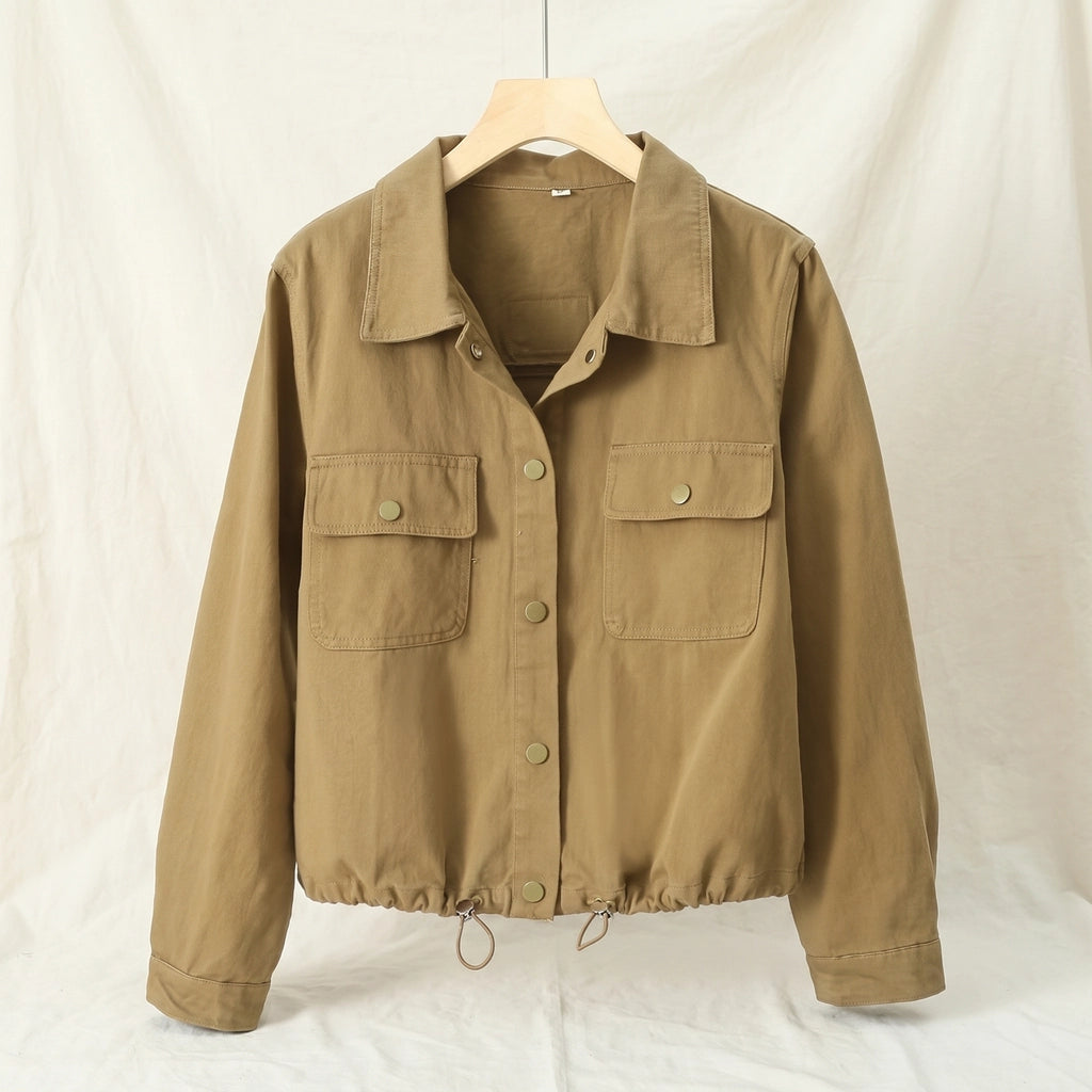 Lillian Cropped Fleece Jacket - Color:Khaki;Size:XS
