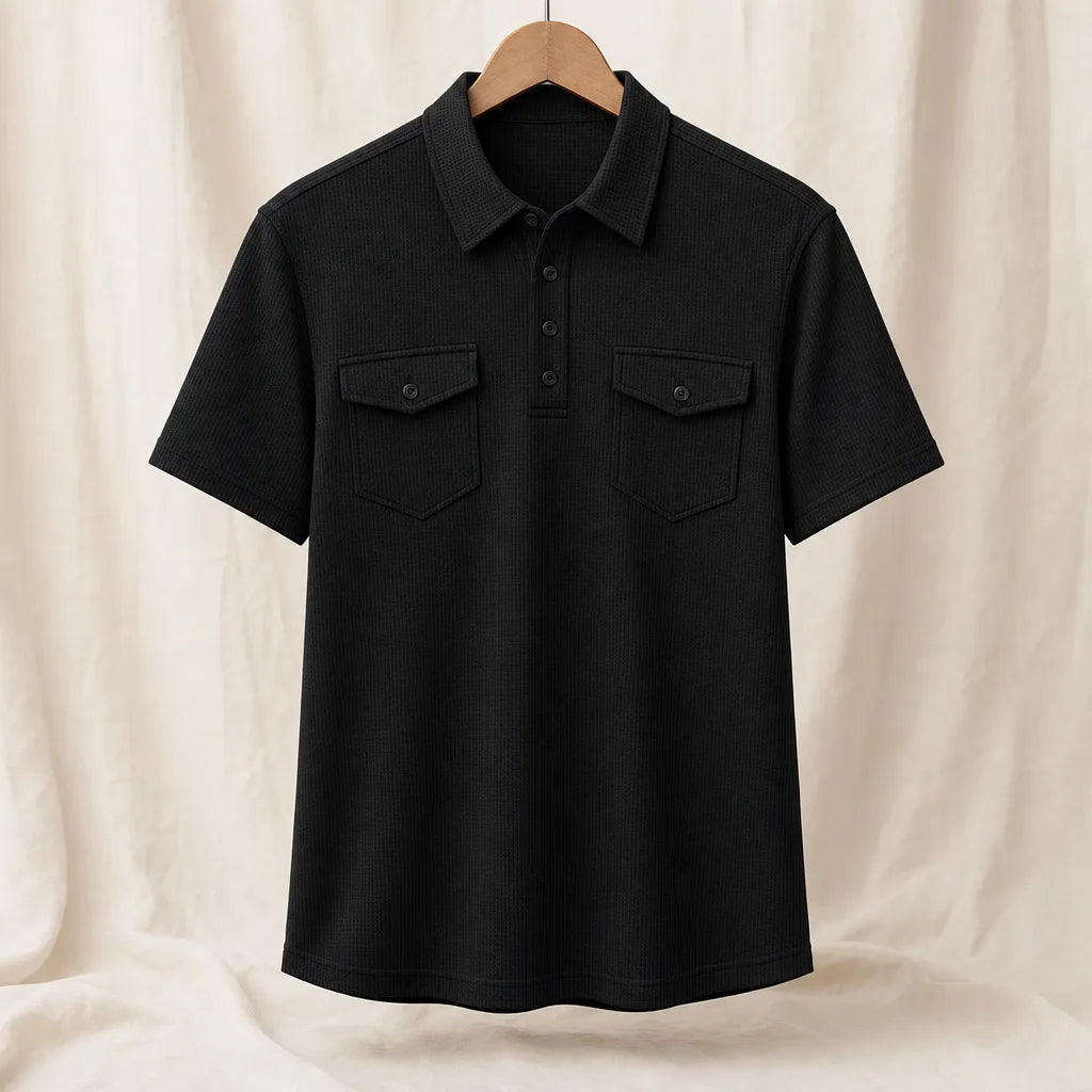 Lindley Waffle Polo Shirt - Color:Black;Size:XS