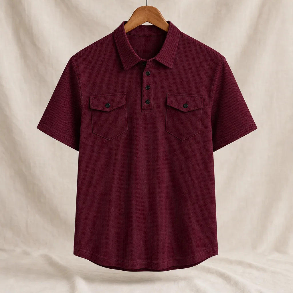 Lindley Waffle Polo Shirt - Color:Burgundy;Size:XS