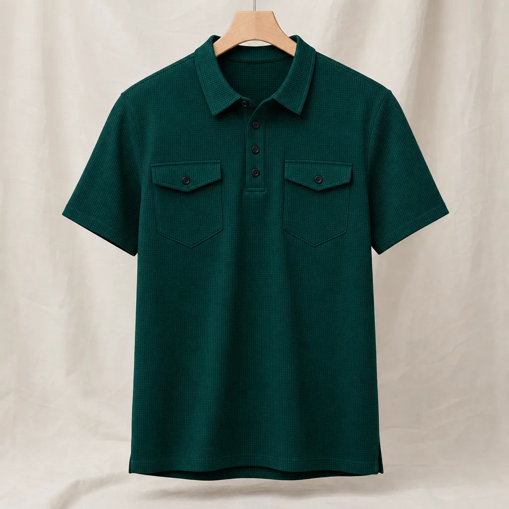 Lindley Waffle Polo Shirt - Color:Dark Green;Size:XS