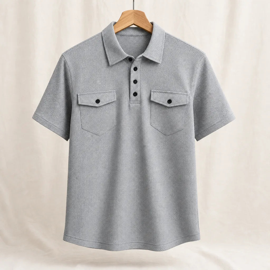 Lindley Waffle Polo Shirt - Color:Gray;Size:XS