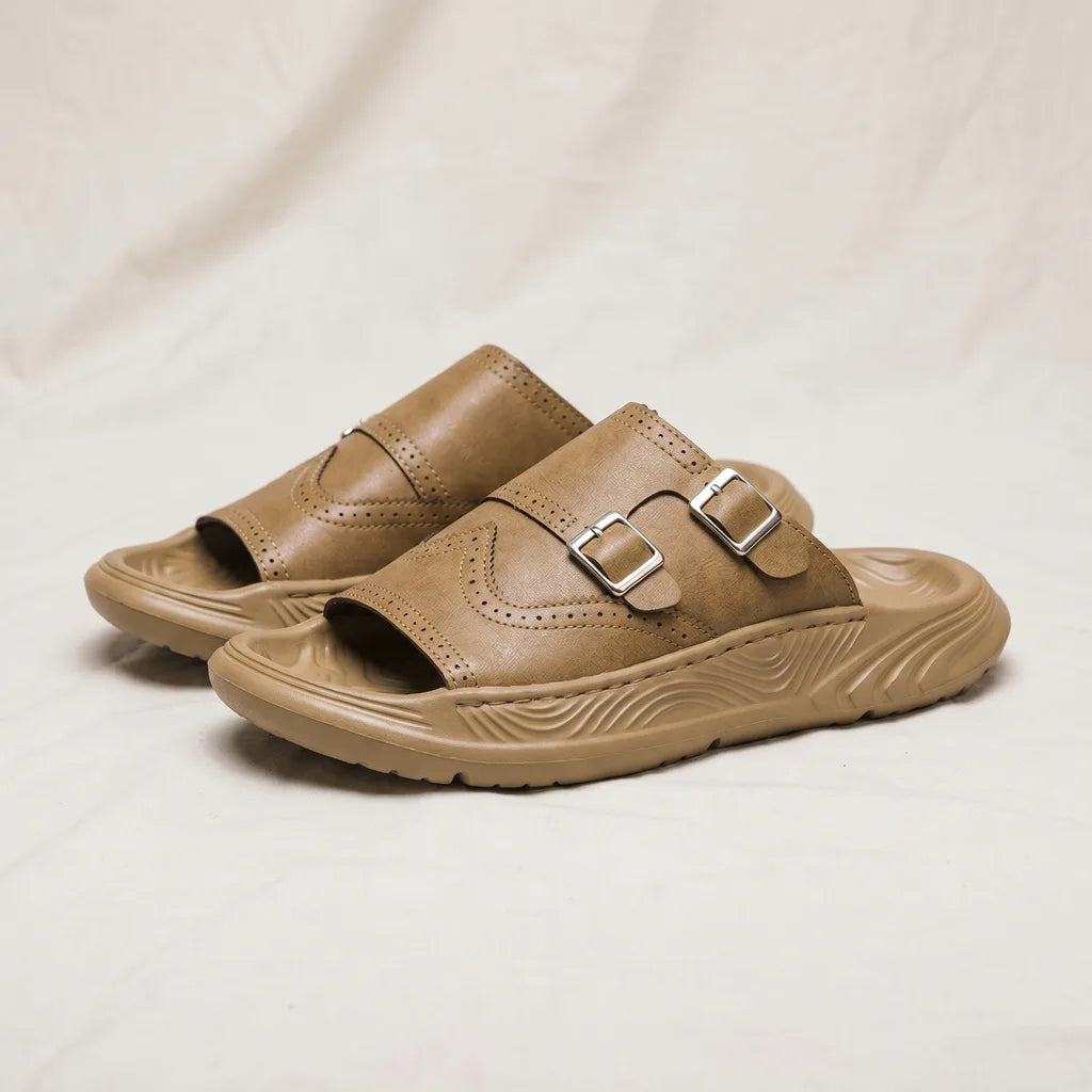 Linwood Buckle Slide Sandals - Color:Yellow;Size:39