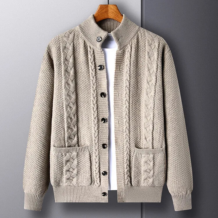 Locke | Men's Knitted Cardigan Jumper - Color:Camel;Size:M