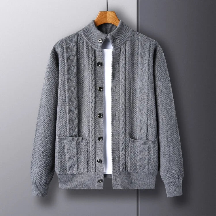 Locke | Men's Knitted Cardigan Jumper - Color:Gray;Size:M