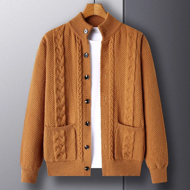 Locke | Men's Knitted Cardigan Jumper - Color:Orange;Size:M