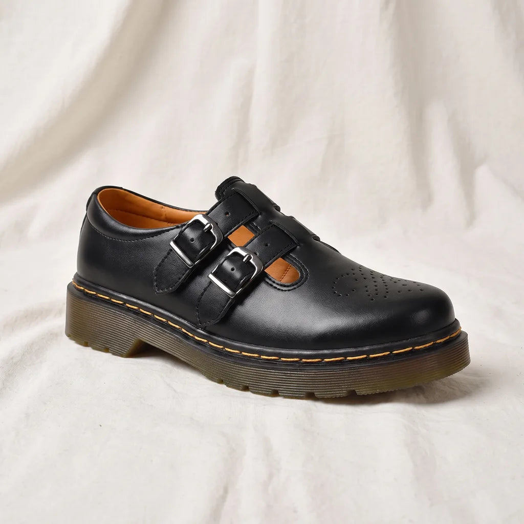 Women's Black Vanderbilt Leather Platform Mary Janes