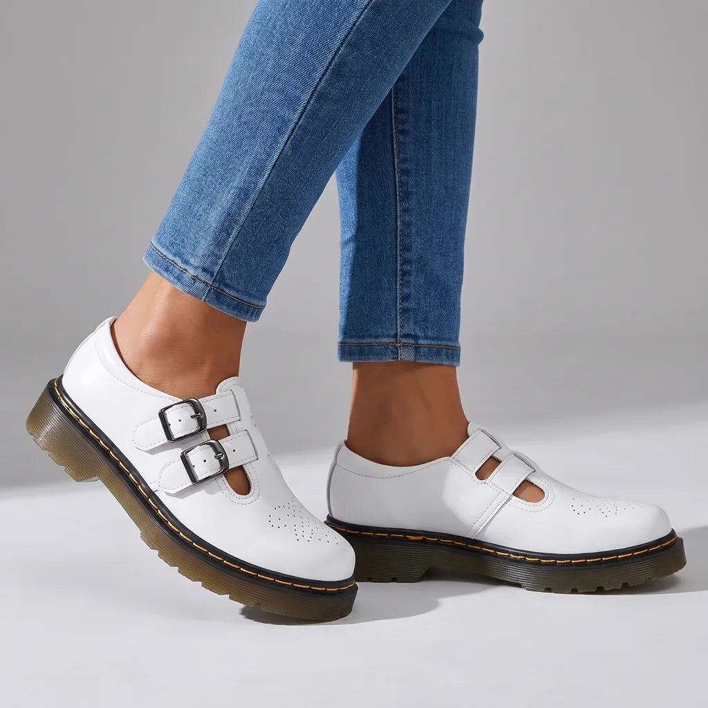 Loralie | Womens Platform Mary Jane School Shoes - Color:White;Size:35