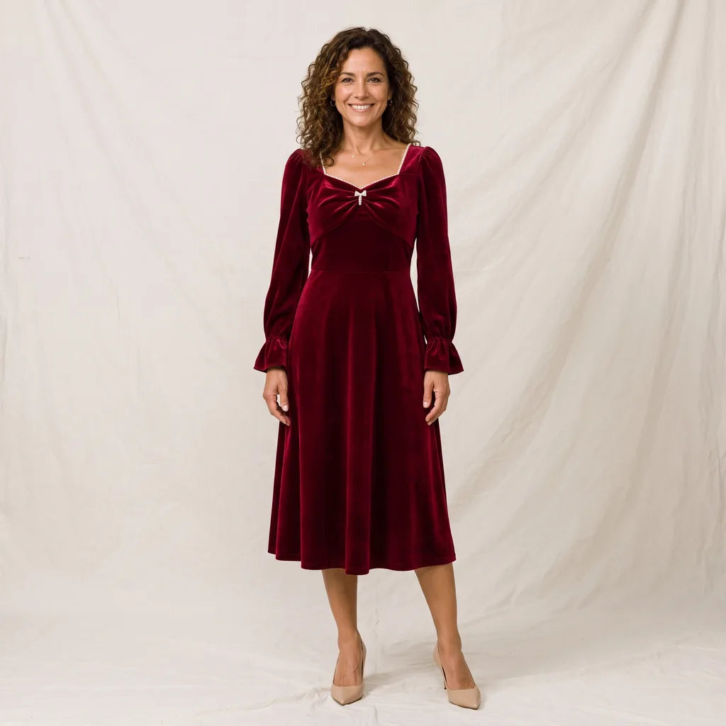 Lorraine | Women's Elegant Christmas Dress   - Color:Red;Size:S