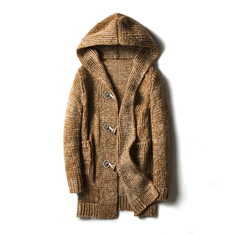 Lowry | Men's Knitted Hooded Cardigan  - Size:S;Color:Cognac Brown