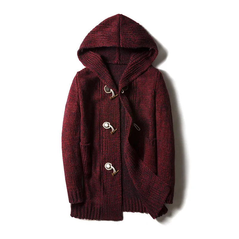Lowry | Men's Knitted Hooded Cardigan  - Size:S;Color:Crimson Red