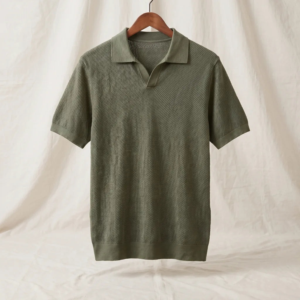 Lucas Cotton Pique Polo - Color:Army Green;Size:S