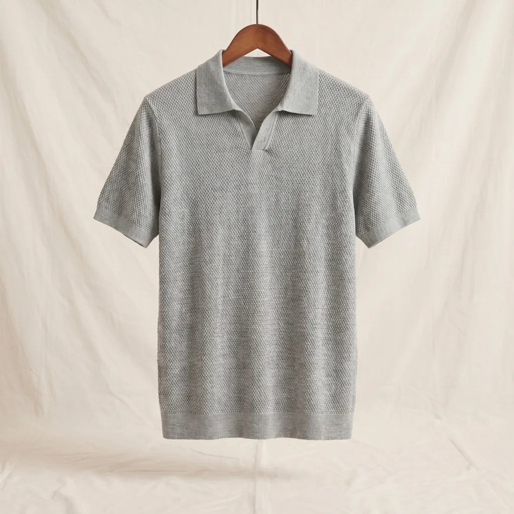 Lucas Cotton Pique Polo - Color:Gray;Size:S