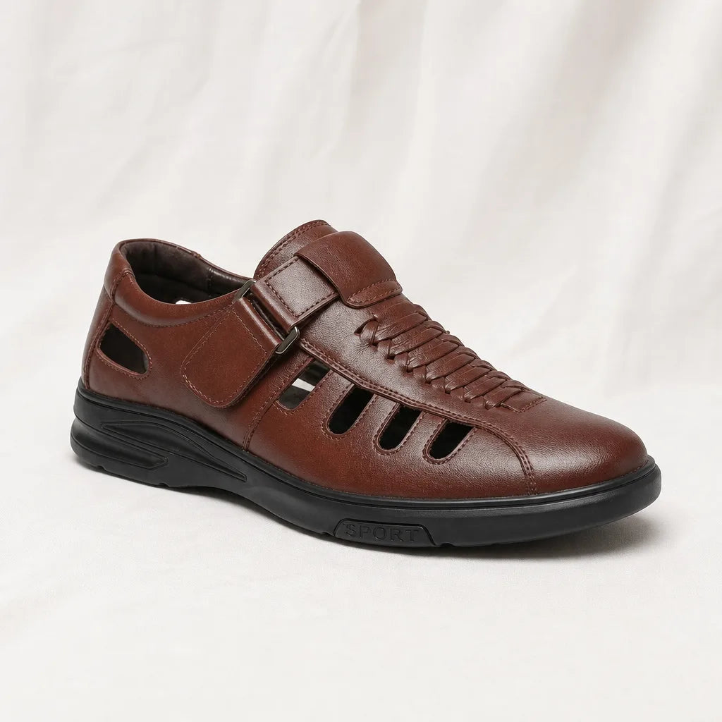 Men's Brown Lucas Leather Cut-Out Sandals
