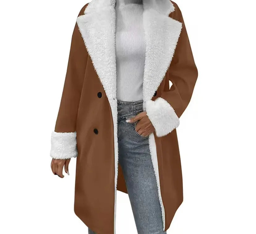 Lucie | Women's Elegant Winter Coat  - Color:Dark Brown;Size:XS
