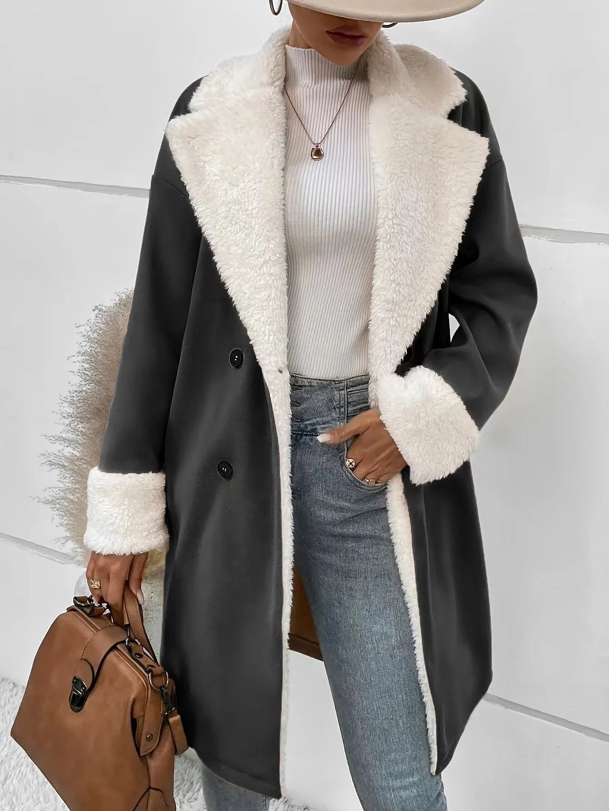 Lucie | Women's Elegant Winter Coat  - Color:Dark Grey;Size:XS