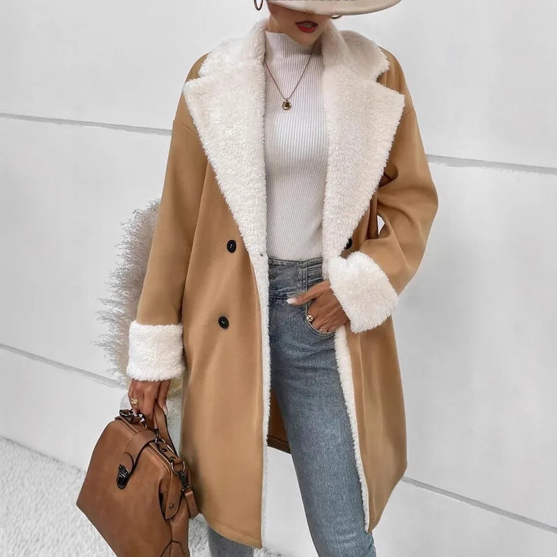 Lucie | Women's Elegant Winter Coat  - Color:Khaki;Size:XS