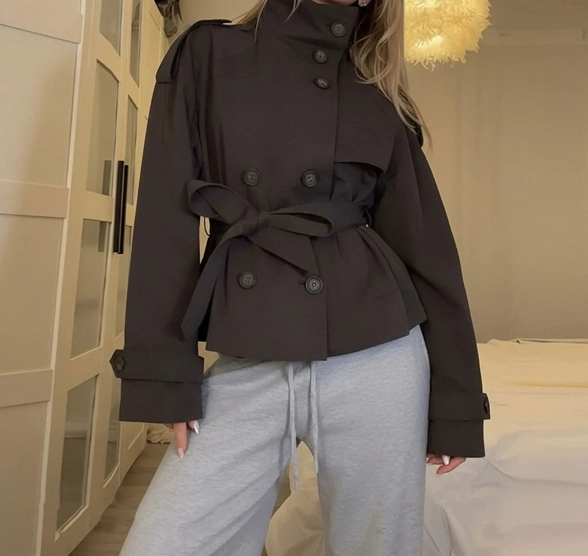 Lucille | Women's Double-Breasted Trench Coat - Black