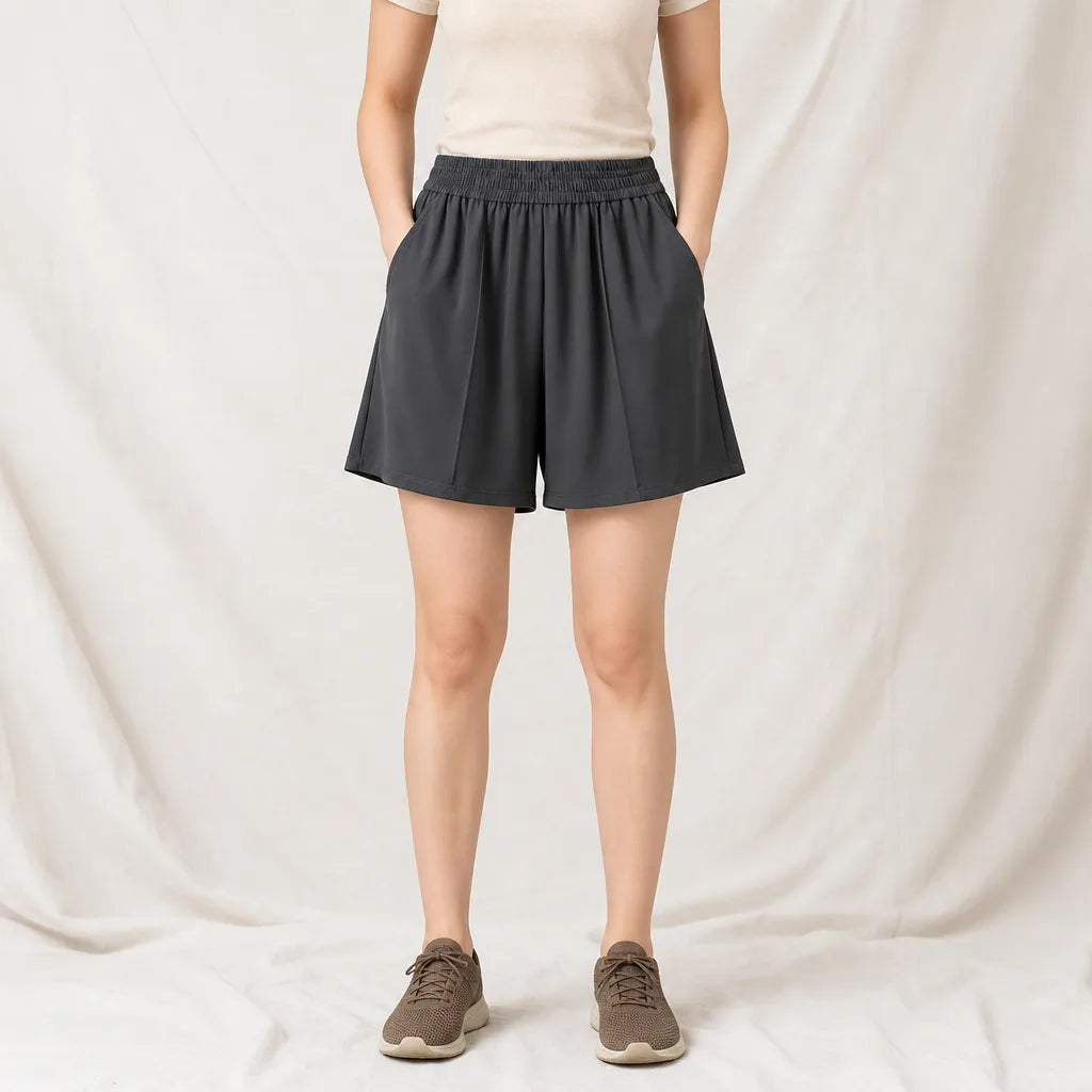 Women's Gray Lucinda High-Waist Wide-Leg Shorts