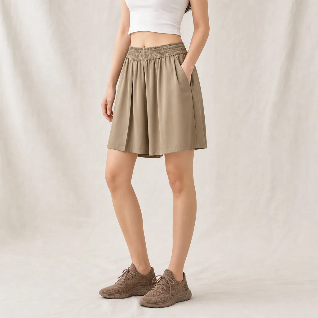 Women's Khaki Lucinda High-Waist Wide-Leg Shorts