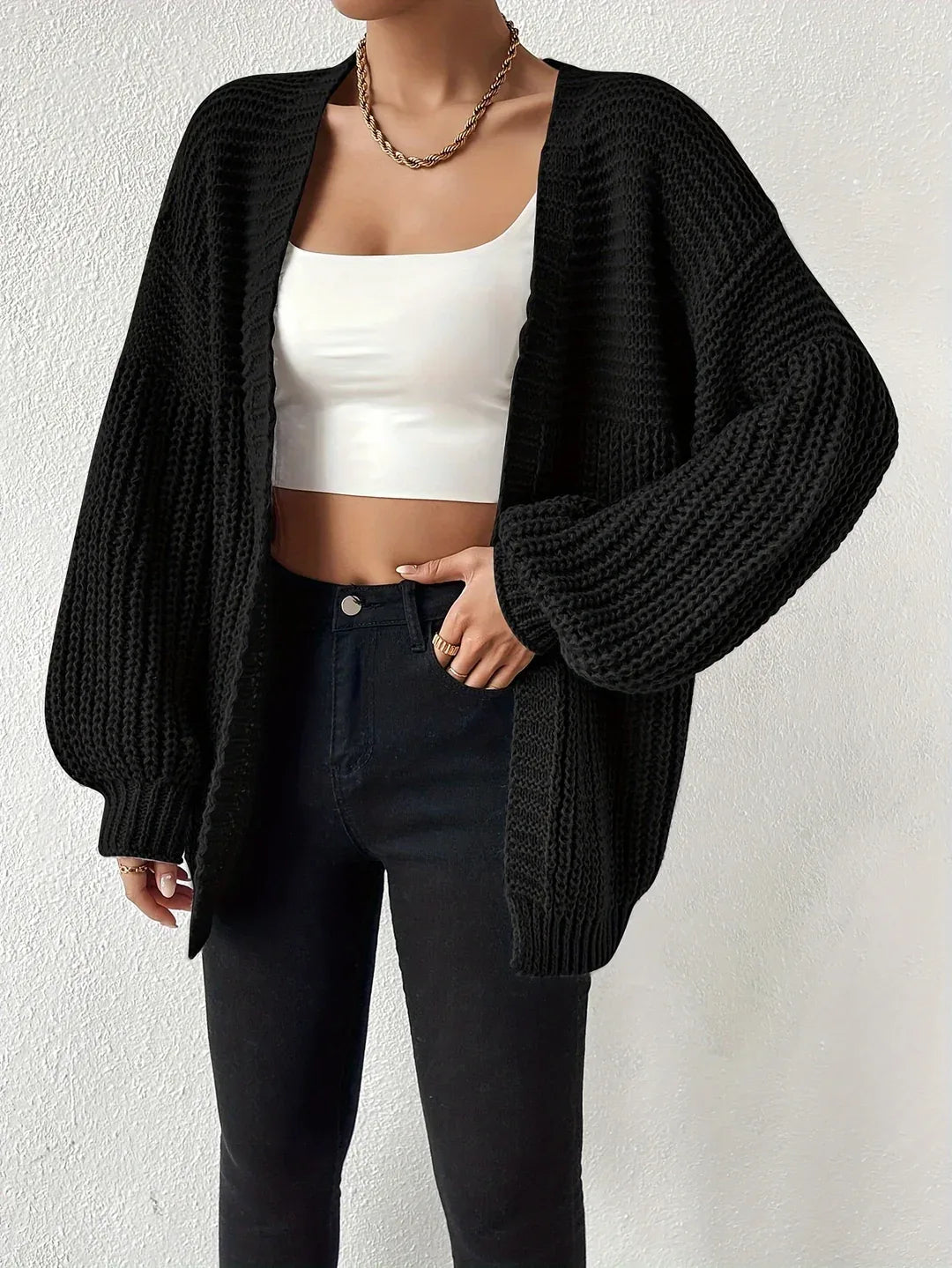 Women's Relaxed Chunky-Knit Cardigan black3.webp