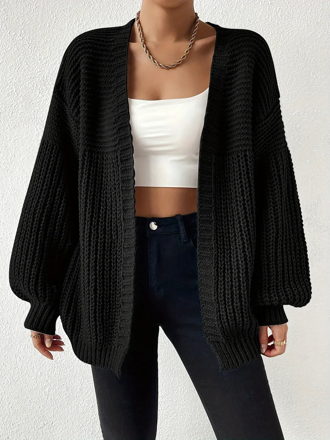 Women's Relaxed Chunky-Knit Cardigan black4.webp