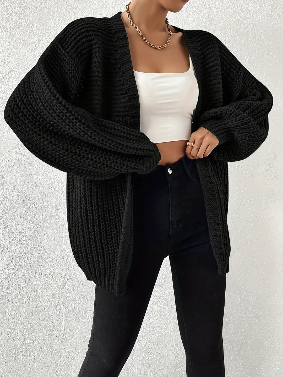 Women's Relaxed Chunky-Knit Cardigan black5.webp