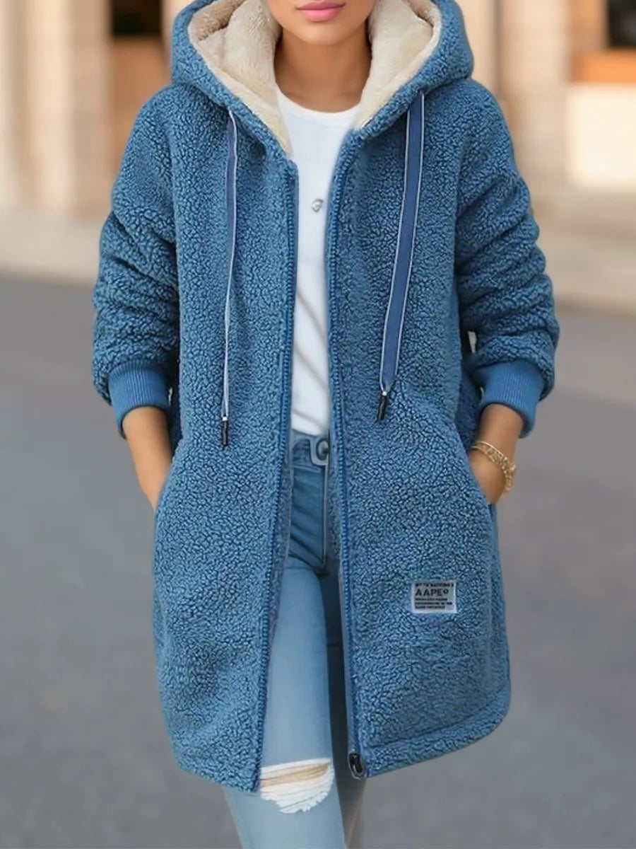 Lugille | Women's Longline Fleece Hoodie - Color:Blue;Size:S