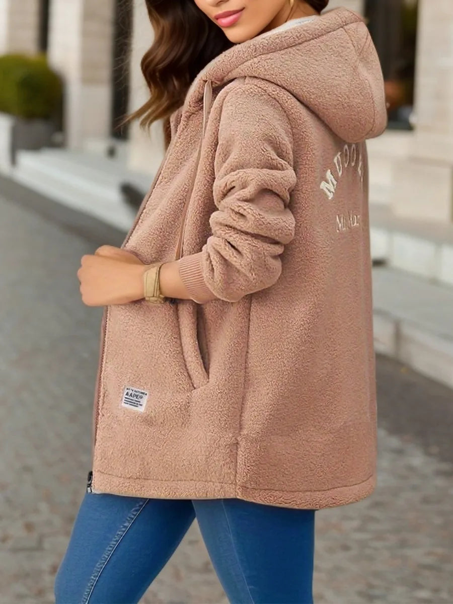 Lugille | Women's Longline Fleece Hoodie - Color:Brown;Size:S