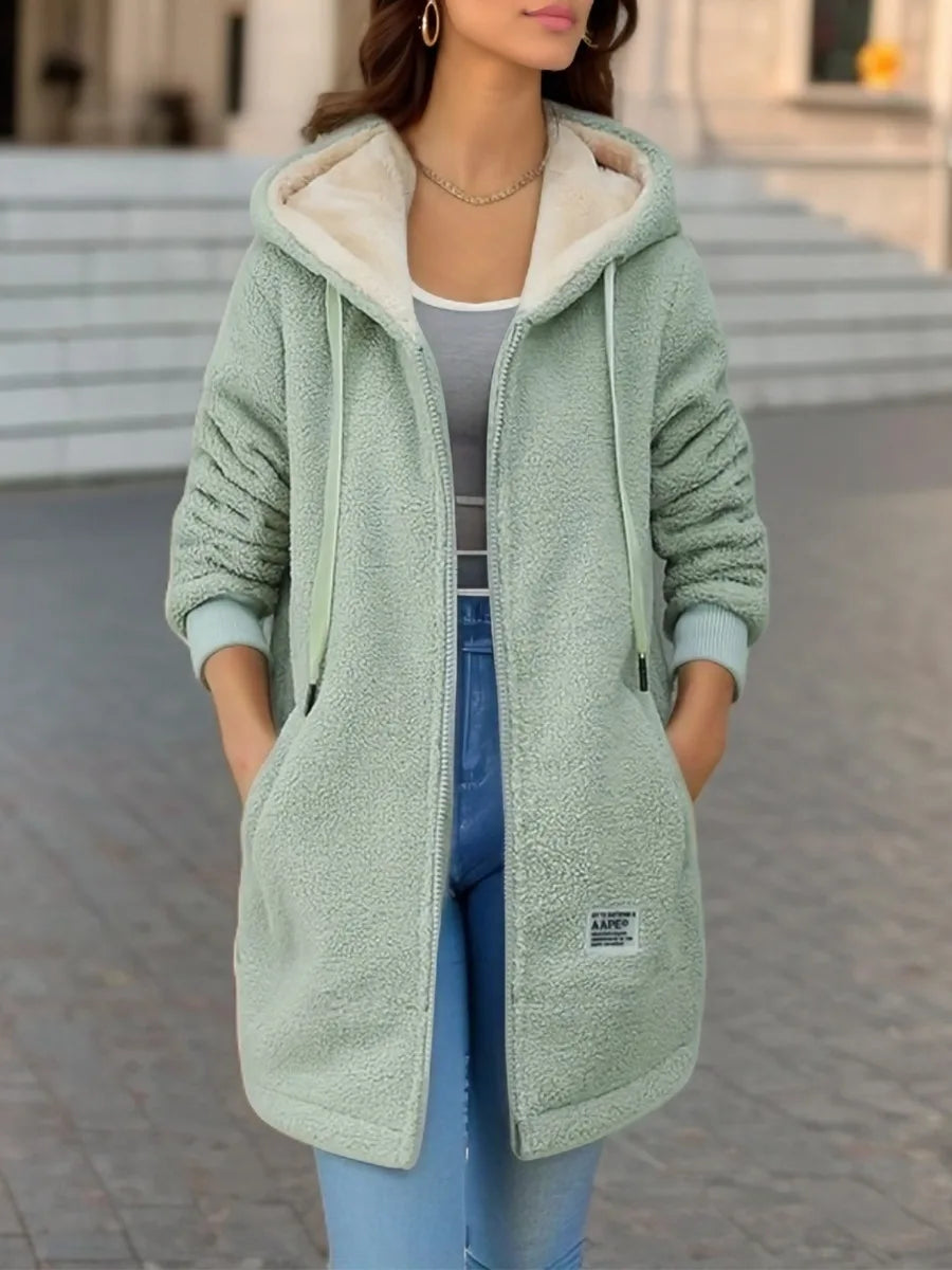Lugille | Women's Longline Fleece Hoodie - Color:Green;Size:S
