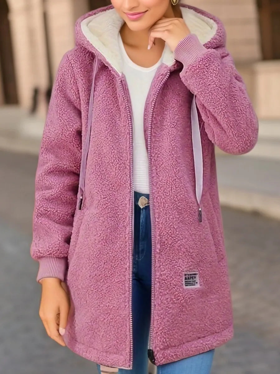 Lugille | Women's Longline Fleece Hoodie - Color:Pink;Size:S