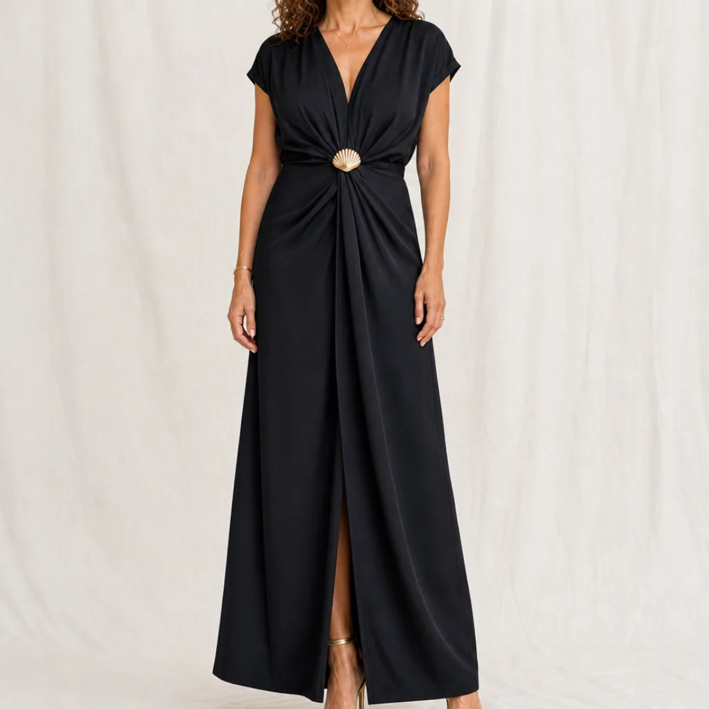 Lyla Shell Buckle Maxi Dress - Color:Black;Size:XS