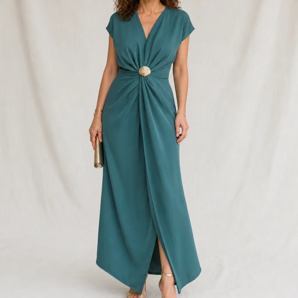 Lyla Shell Buckle Maxi Dress - Color:Green;Size:XS