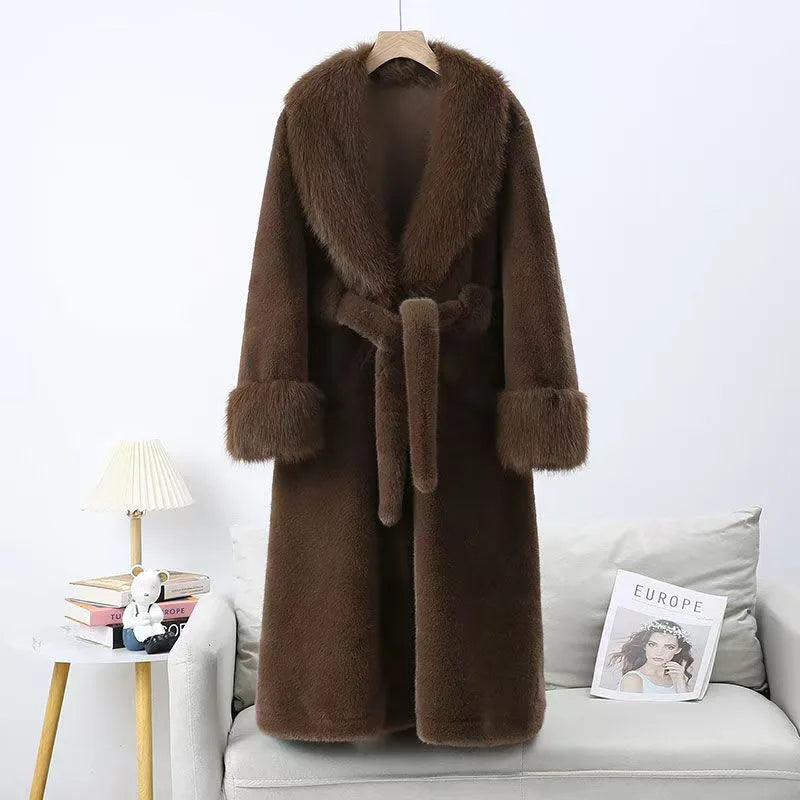Lyra | Women's Long Fur-Collar Winter Coat - Size:XS;Color:Brown