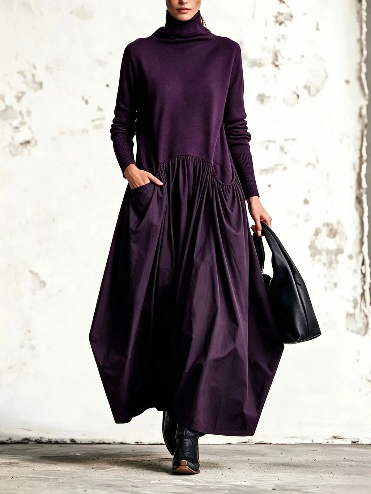 Lyra | Women's Oversized Maxi Dress - Color:Dark Purple;Size:XS