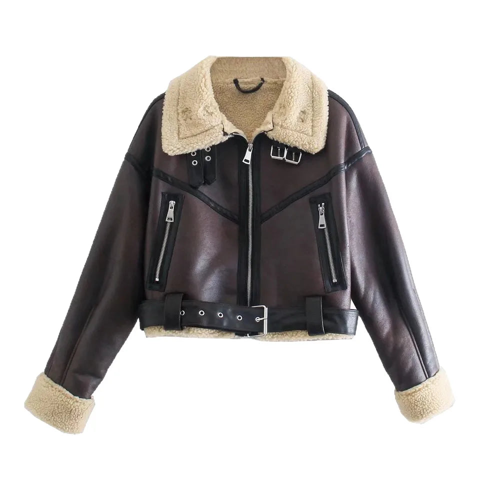 Mabry | Women's Belted Aviator Jacket - Color:Coffee Brown;Size:XXS