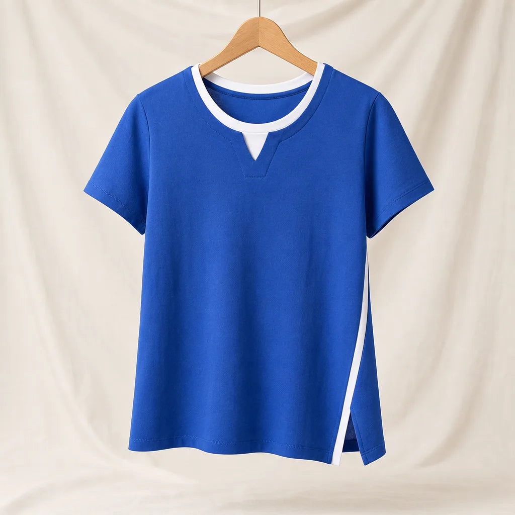 Maggie Cotton Layered T-Shirt - Color:Blue;Size:XS