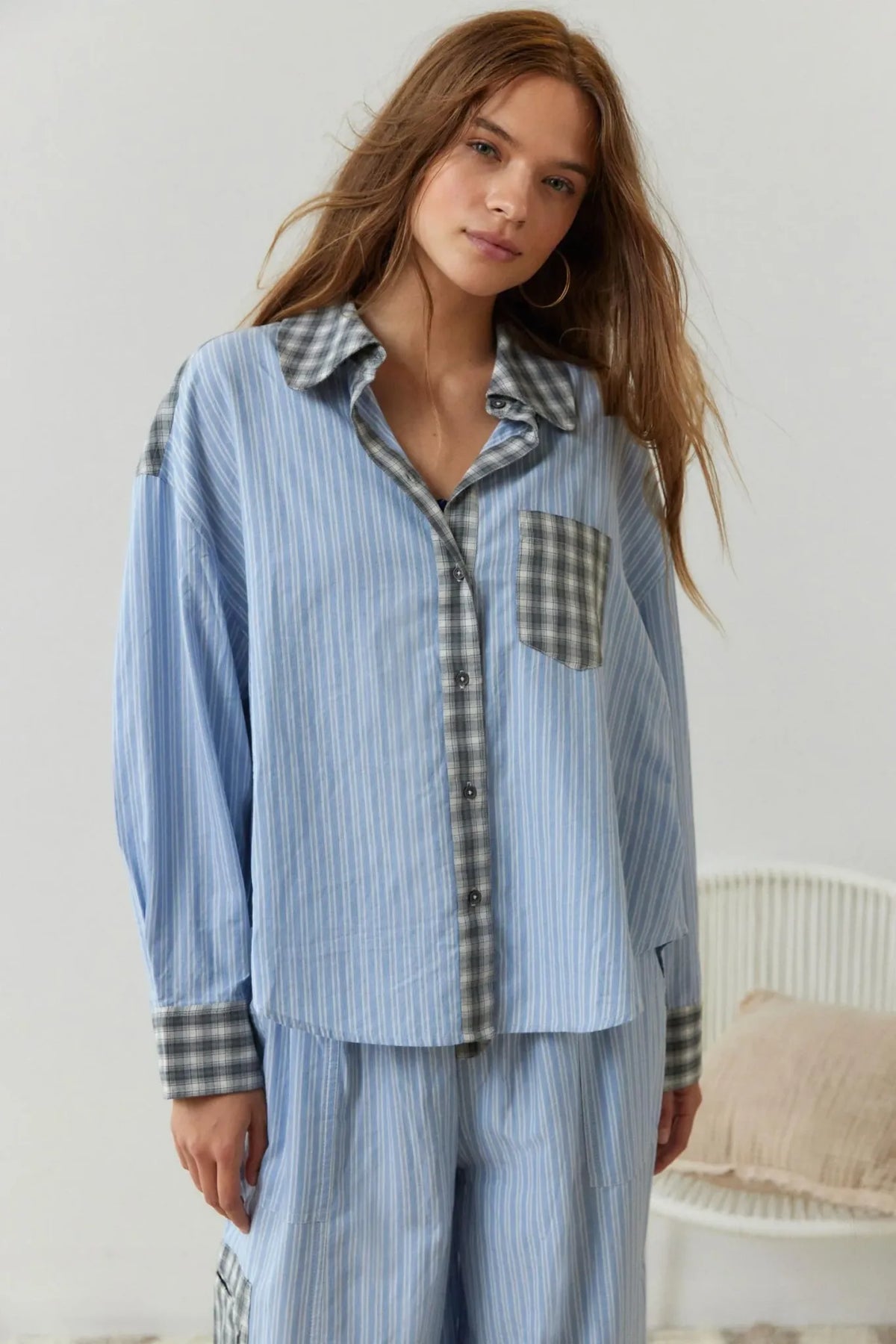 Mahoney | Women's Autumn Cotton Pajamas Set - Color:Blue;Size:XS