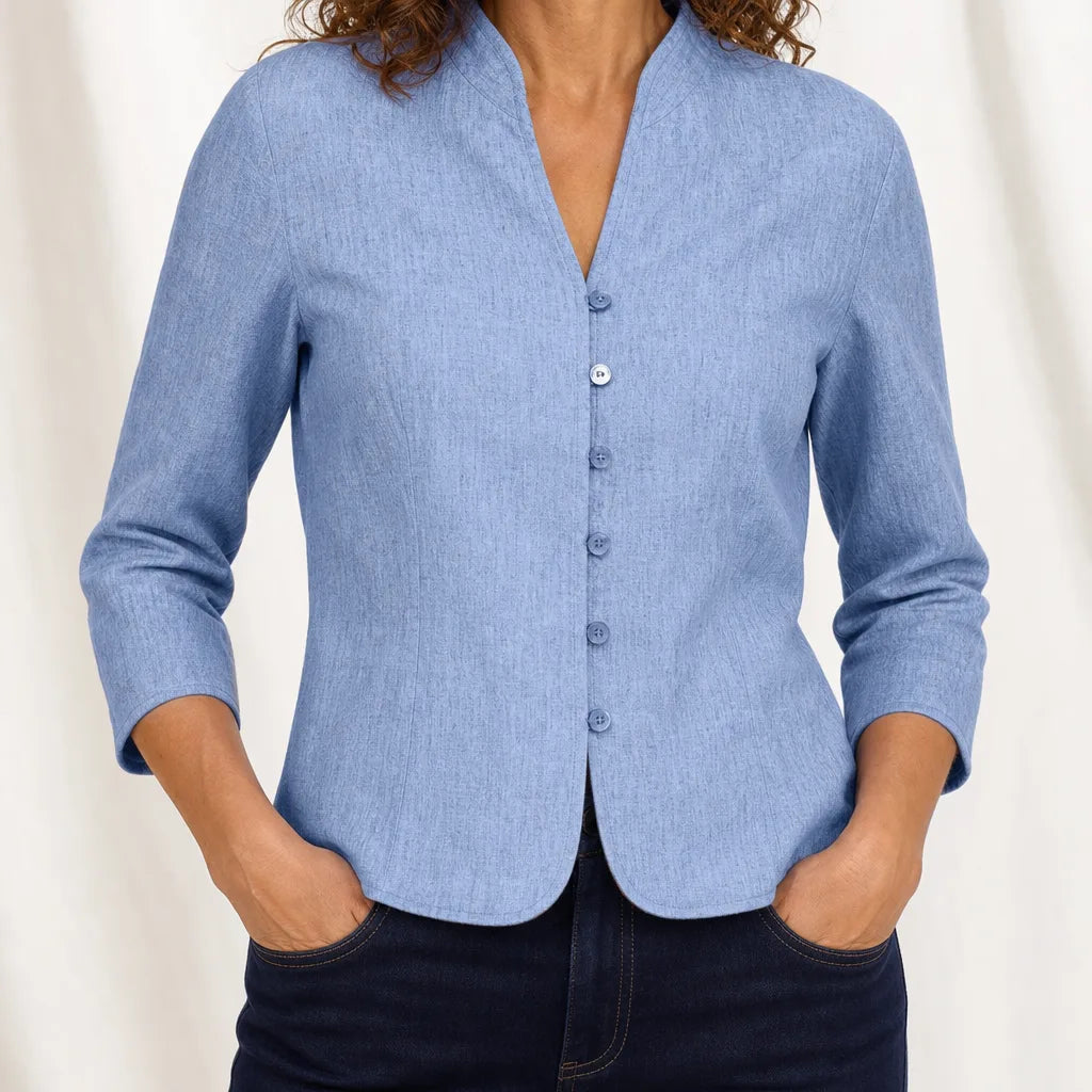 Women's Blue Violet Cropped Button Jacket