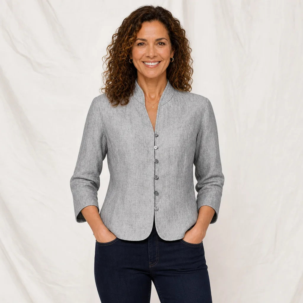 Women's Gray Violet Cropped Button Jacket