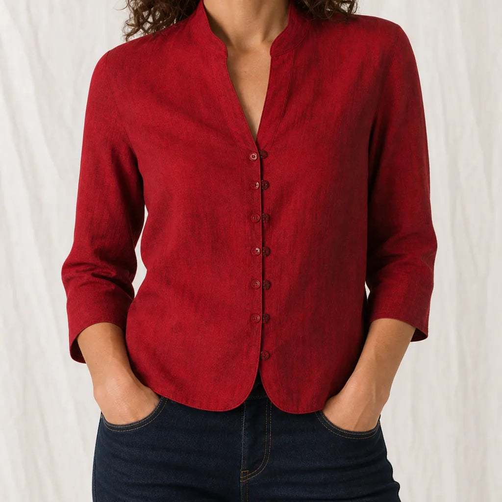 Women's Red Violet Cropped Button Jacket