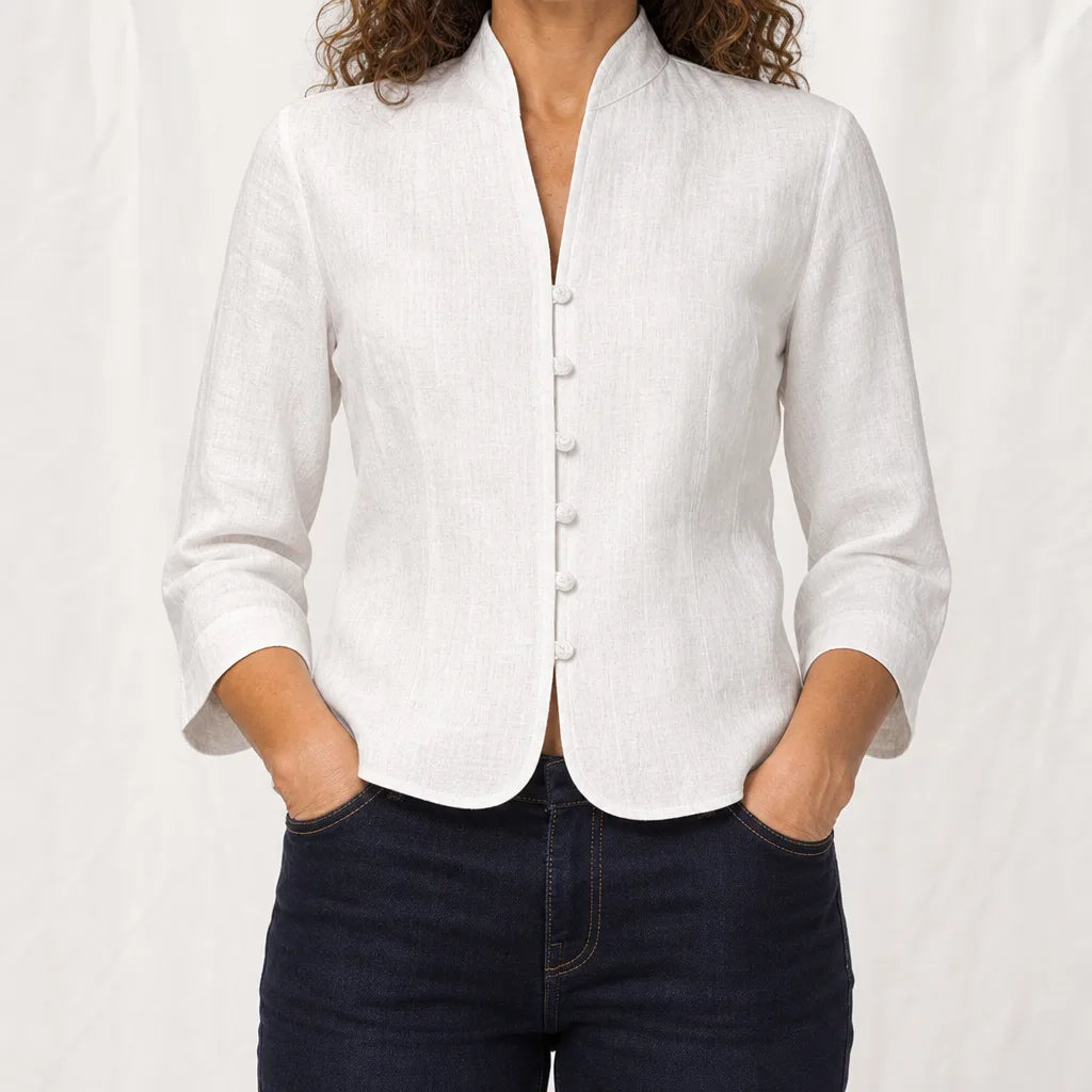 Women's White Violet Cropped Button Jacket