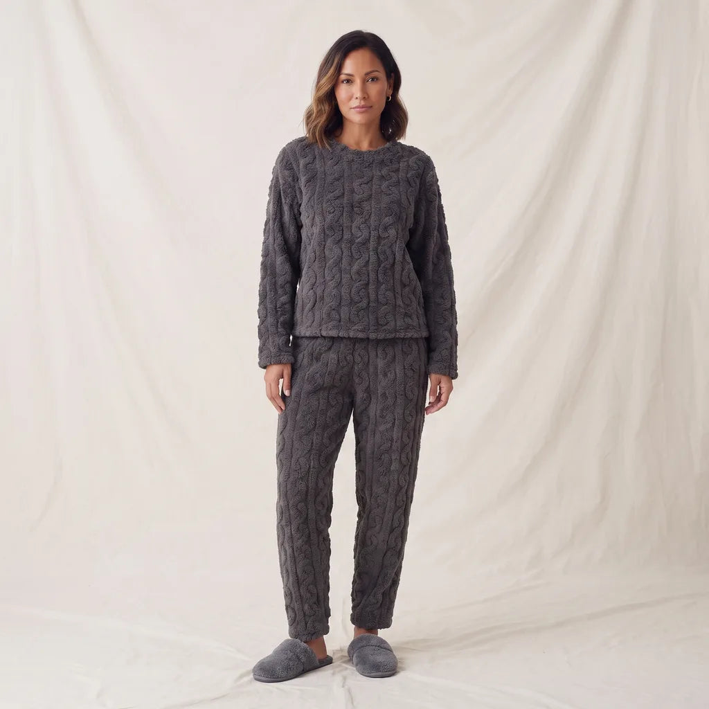 Maren Women's Fleece Pajama Set - Color:Gray;Size:XS