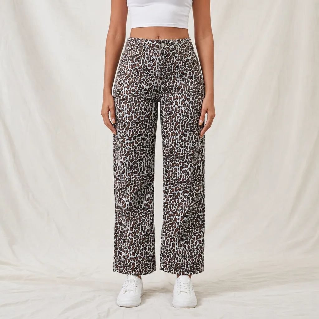 Margaret Leopard Straight Jeans - Color:Leopard Print;Size:XS