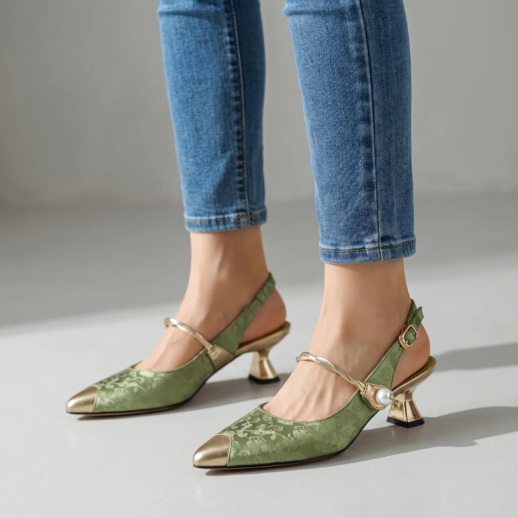 Women's Green Frances Pointed Strap Sandals